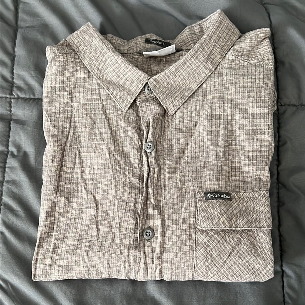 Columbia Regular Fit Gray Plaid Shirt Size XL